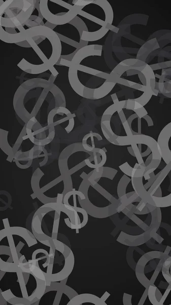 Graue, durchscheinende Dollarzeichen auf dunklem Hintergrund. Grautöne. 3D-Illustration — Stockfoto