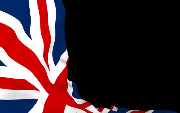 Flagge des Vereinigten Königreichs auf dunklem Hintergrund schwenkend. Britische Flagge. Vereinigtes Königreich Großbritannien und Nordirland. Staatssymbol Großbritanniens. 3D-Illustration — Stockfoto