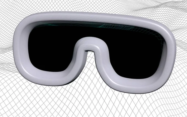 Ilustración de realidad virtual sobre fondo abstracto de rejilla gris. Concepto gafas VR. Ilustración 3D —  Fotos de Stock
