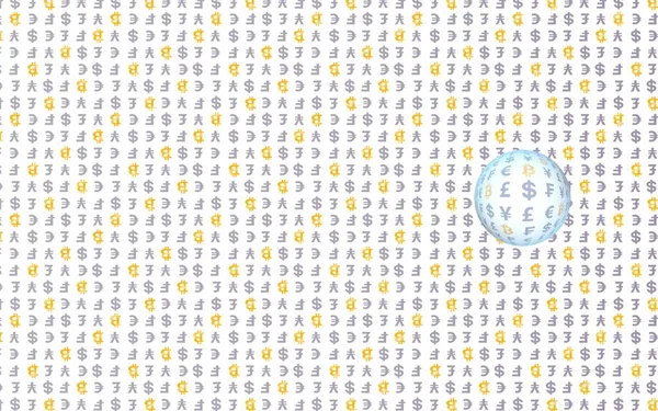 Bitcoin ve para birimi beyaz bir arka plan üzerinde. Dijital kripto sembolü. Döviz balonu, dalga etkisi, piyasa dalgalanmaları. İş konsepti. 3d illüstrasyon