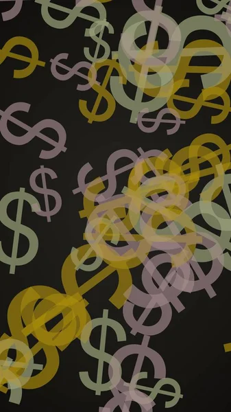 Barevné průsvitné dolarové značky na tmavém pozadí. Pomerančové tóny. 3D ilustrace — Stock fotografie
