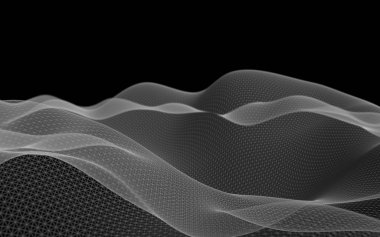 Koyu bir arka plan üzerinde soyut gri manzara. Siber uzay şebekesi. merhaba teknoloji ağı. 3d teknoloji illüstrasyon. 3d illüstrasyon