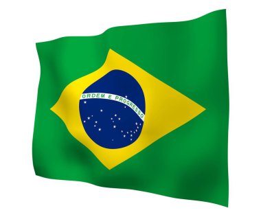 Brezilya bayrağı sallayarak. Ordem e Progresso. Sipariş ve ilerleme. Rio de Janeiro. Güney Amerika. Devlet sembolü. 3D çizim