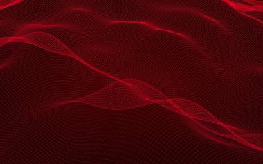 Kırmızı arka planda soyut manzara. Siber uzay şebekesi. merhaba teknoloji ağı. 3d illüstrasyon