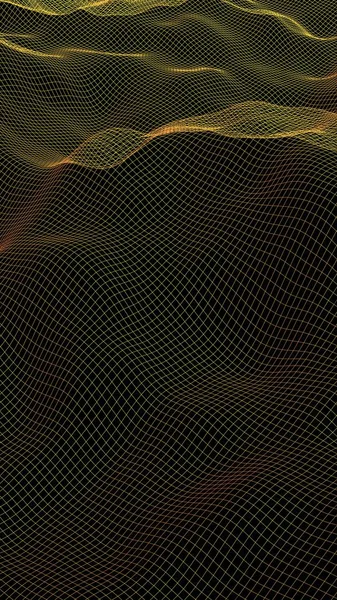 Paisaje abstracto sobre un fondo oscuro. Red amarilla del ciberespacio. red de alta tecnología. Ilustración 3D — Foto de Stock