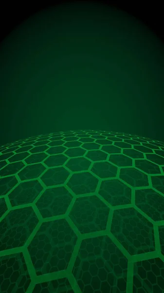 Sfera multistrato di favi, verde su sfondo scuro, social network, rete informatica, tecnologia, rete globale. Illustrazione 3D — Foto Stock