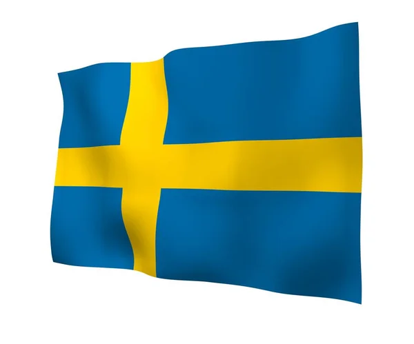 The flag of Sweden. Official state symbol of the Kingdom of Sweden. A blue field with a yellow Scandinavian cross that extends to the edges of the flag. 3d illustration — Stock Photo, Image