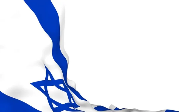 La bandera de Israel. Símbolo estatal del Estado de Israel. Una estrella azul de David entre dos rayas azules horizontales en un campo blanco. ilustración 3d — Foto de Stock