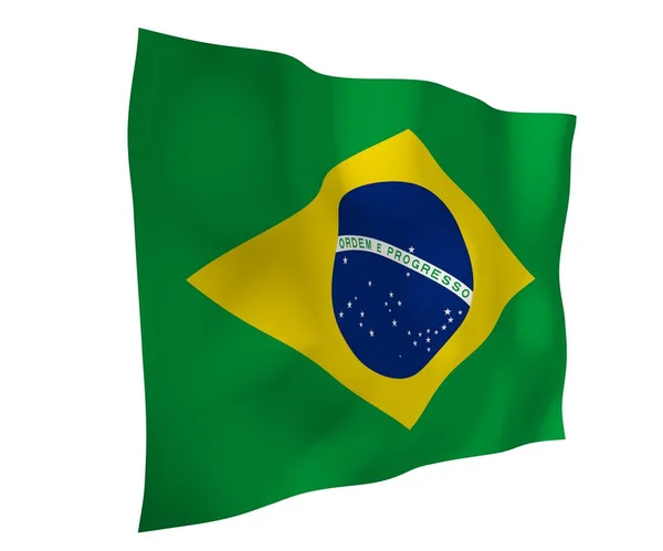 Viftande flagga Brasilien. Ordem e Progresso. Ordning och framsteg. Rio de Janeiro. Sydamerika. Statliga symbol. 3D illustration — Stockfoto