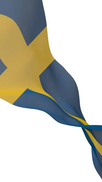 De vlag van Zweden. Officieel staatssymbool van het Koninkrijk Zweden. Een blauw veld met een geel Scandinavisch kruis dat zich uitstrekt tot de randen van de vlag. 3d illustratie — Stockfoto
