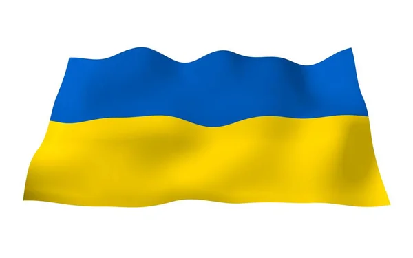 Le drapeau de l'Ukraine sur un fond blanc. Drapeau national et enseigne de l'État. Bicolore bleu et jaune. Illustration 3D agitant le drapeau — Photo