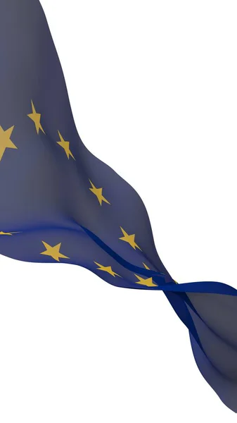 Licht zwaaiende vlag van de Europese Unie geïsoleerd op witte achtergrond, 3D-weergave. Symbool van Europa. 3D illustratie — Stockfoto