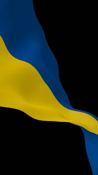 Le drapeau de l'Ukraine sur un fond sombre. Drapeau national et enseigne de l'État. Bicolore bleu et jaune. Illustration 3D agitant le drapeau — Photo