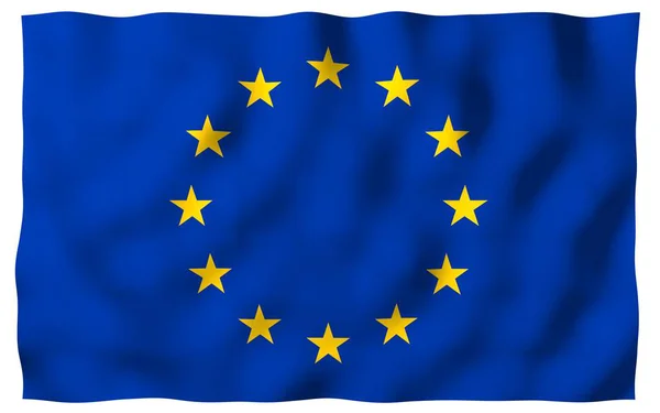 Немного размахивая флагом Европейского Союза изолирован на белом фоне, 3D рендеринг. Символ Европы. 3D иллюстрация — стоковое фото