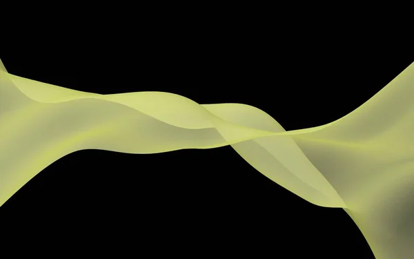 Yellow color scarf. Abstract yellow wave. Bright yellow ribbon on dark background. Abstract yellow color smoke. Raster air background. 3D illustration