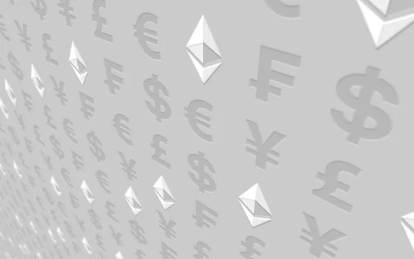 Ethereum Classic och valuta på vit bakgrund. Symbol för digital krypto valuta. Affärsidé. Marknads visning. 3D-illustration — Stockfoto