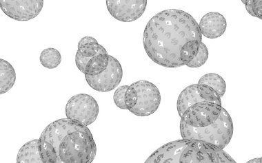 Ethereum ekonomik mali balonu. kripto para birimi 3d illüstrasyon. İş konsepti. Beyaz arka planda gri kabarcıklar