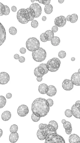 Bitcoin ekonomik balonu. Şifreli para birimi 3 boyutlu illüstrasyon. İş konsepti. Beyaz arka planda gümüş baloncuklar. Bit, Coin, madencilik konsepti