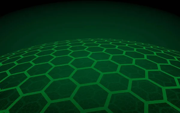 Multilayer sphere of honeycombs, green on a dark background, social network, computer network, technology, global network. 3D illustration — Stock Photo, Image