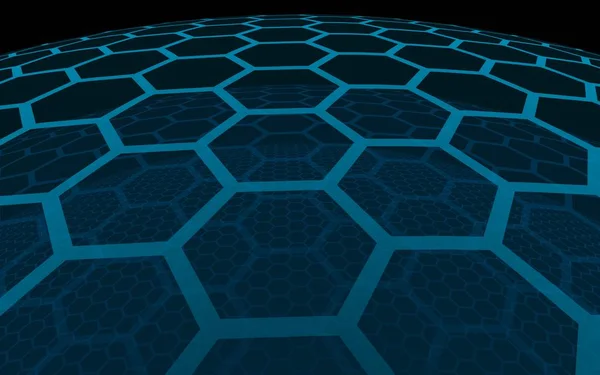 Flerskikts sfär av honeycombs, grå turkos på en mörk bakgrund, sociala nätverk, datornätverk, teknik, globalt nätverk. 3D-illustration — Stockfoto