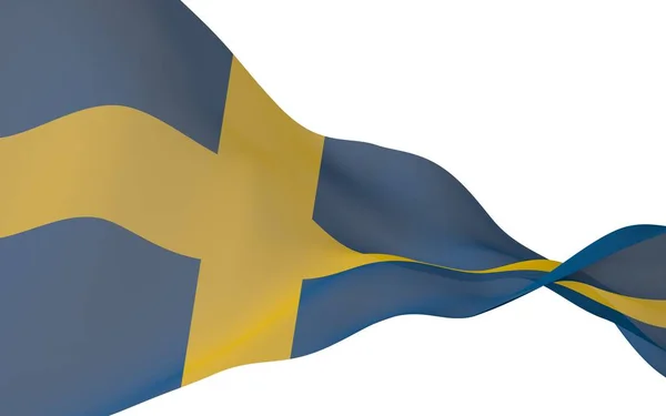 The flag of Sweden. Official state symbol of the Kingdom of Sweden. A blue field with a yellow Scandinavian cross that extends to the edges of the flag. 3d illustration — Stock Photo, Image