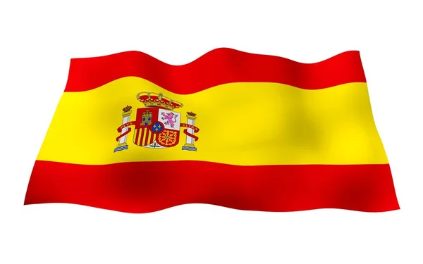 Прапор Іспанії. Державний символ Королівства Іспанія. Концепція: веб, спортивні сторінки, мовні курси, подорожі, елементи дизайну. 3d ілюстрація — стокове фото