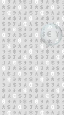 Gri arka planda Bitcoin ve para birimi. Dijital kripto para birimi sembolü. İş konsepti. Piyasa görüntüsü. 3B illüstrasyon