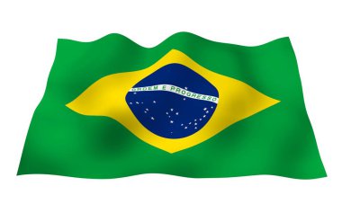 Brezilya bayrağı sallayarak. Ordem e Progresso. Sipariş ve ilerleme. Rio de Janeiro. Güney Amerika. Devlet sembolü. 3D çizim