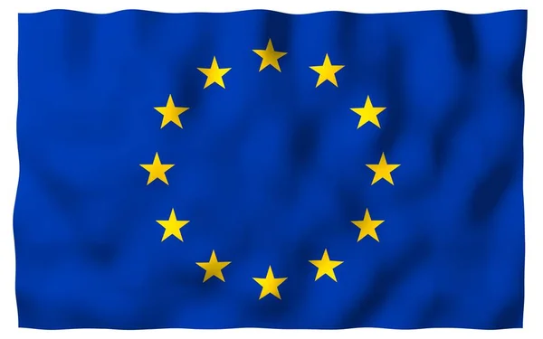 Немного размахивая флагом Европейского Союза изолирован на белом фоне, 3D рендеринг. Символ Европы. 3D иллюстрация — стоковое фото