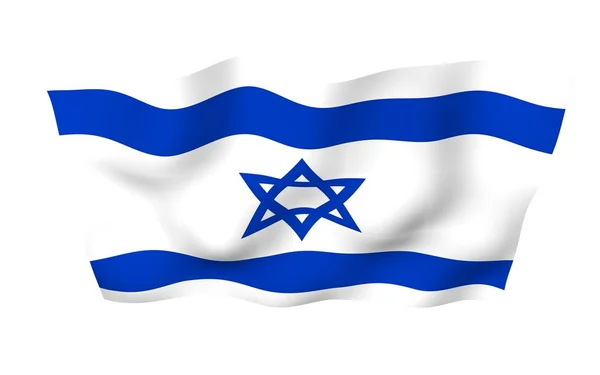 A bandeira de Israel. Símbolo de Estado do Estado de Israel. Uma estrela azul de David entre duas listras azuis horizontais em um campo branco. ilustração 3d — Fotografia de Stock