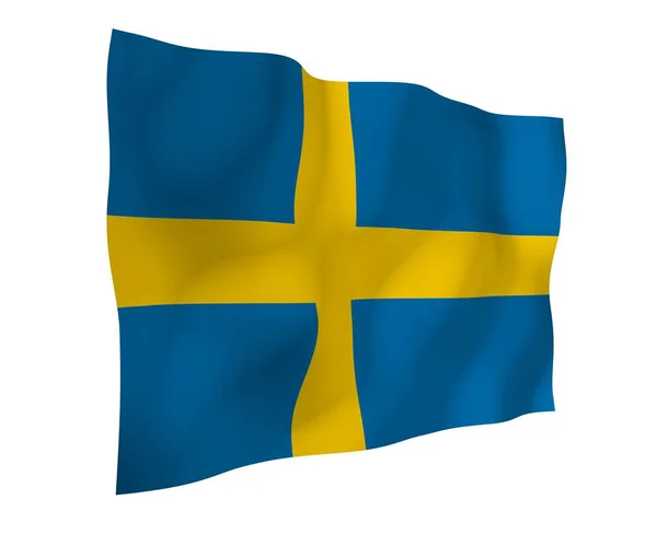 The flag of Sweden. Official state symbol of the Kingdom of Sweden. A blue field with a yellow Scandinavian cross that extends to the edges of the flag. 3d illustration — Stock Photo, Image