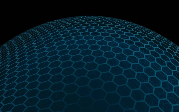 Sphère multicouche de nids d'abeilles, turquoise grise sur fond sombre, réseau social, réseau informatique, technologie, réseau mondial. Illustration 3D — Photo