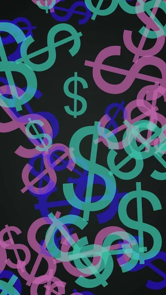 Mångfärgade genomskinliga dollartecken på mörk bakgrund. Gröna toner. 3D-illustration — Stockfoto
