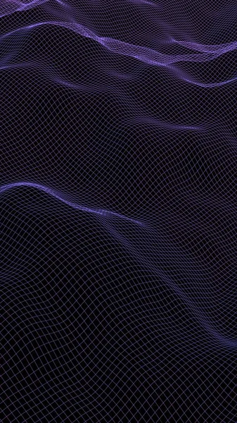 Абстрактного ландшафту на темному фоні. Кіберпростір темно-синя сітка. Привіт тек мережі. 3D ілюстрація — стокове фото
