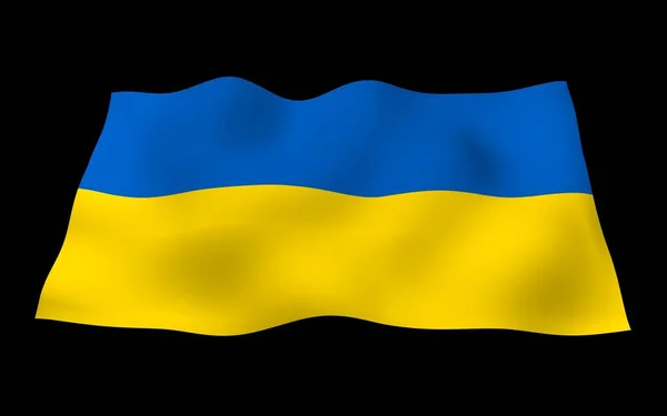 Ukrainas flagg på mørk bakgrunn. Flagg og fenrik. Blå og gul. 3D-illustrasjon viftende flagg – stockfoto