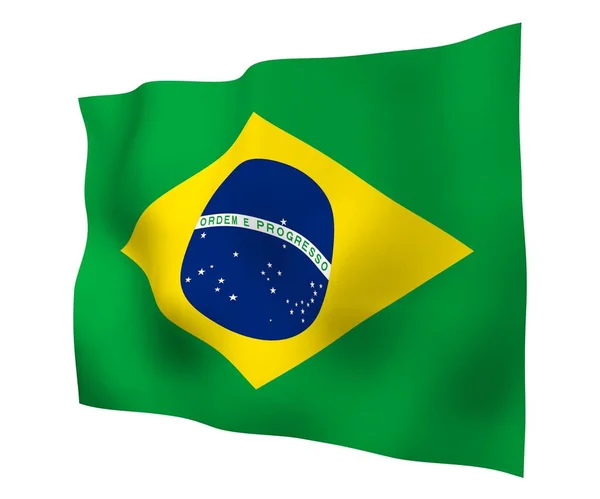 Waving flag of Brazil. Ordem e Progresso. Order and progress. Rio de Janeiro. South America. State symbol. 3d illustration — Stock Photo, Image