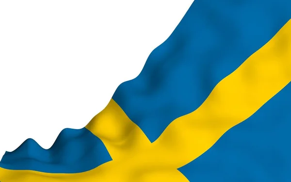 La bandiera di Sweden. Simbolo ufficiale del Regno di Svezia. Un campo blu con una croce scandinava gialla che si estende fino ai bordi della bandiera. Illustrazione 3d — Foto Stock