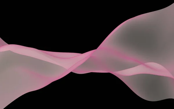 Abstract pink wave. Bright pink ribbon on black background. Pink scarf. Abstract smoke. Raster air background. 3D illustration