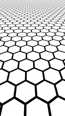 Beyaz arka plan daki siyah petek. Çokgen in perspektif görünümü petek gibi görünüyor. Biyometrik geometri. Dikey görüntü yönlendirmesi. 3d illüstrasyon