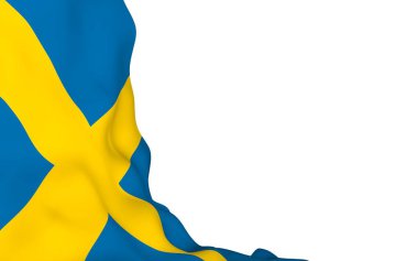 İsveç bayrağı. İsveç Krallığının resmi devlet sembolü. Bayrağın kenarlarına kadar uzanan sarı İskandinav haçı olan mavi bir tarla. 3d illüstrasyon