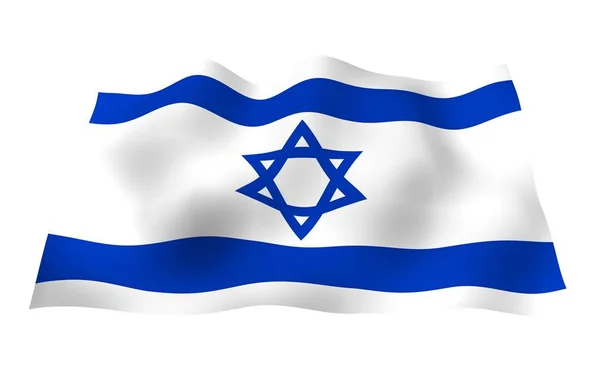 Flaga Izraela. Państwowy symbol Państwa Izrael. Niebieska Gwiazda Dawida pomiędzy dwoma poziomymi niebieskimi paskami na białym polu. Ilustracja 3D — Zdjęcie stockowe