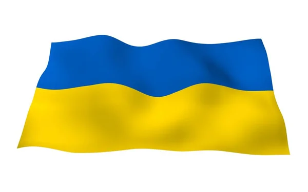 La bandiera di Ukraine su sfondo bianco. Bandiera nazionale e guardiamarina statale. Bicolore blu e giallo. Illustrazione 3D sventola bandiera — Foto Stock