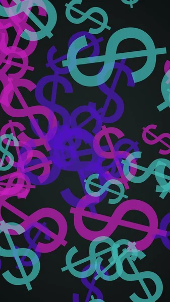 Multicolored translucent dollar signs on dark background. Red tones. 3D illustration — Stock Photo, Image