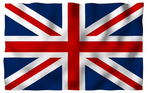 Κουνώντας τη σημαία της Μεγάλης Βρετανίας. Βρετανική σημαία. Ηνωμένο Βασίλειο της Μεγάλης Βρετανίας και Βορείου Ιρλανδίας. Κρατικό σύμβολο του Ηνωμένου Βασιλείου. 3D απεικόνιση — Φωτογραφία Αρχείου