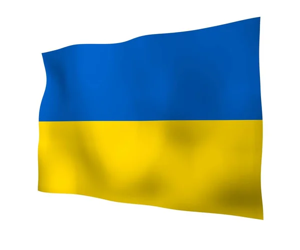 Ukrajinská vlajka na bílém pozadí. Národní vlajka a státní praporčík. Modrá a žlutá dvoubarevná. Příznak 3D vlnění — Stock fotografie