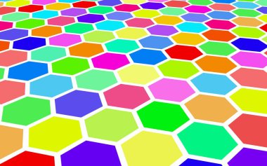 Petek çok renkli. Çokgen in perspektif görünümü petek gibi görünüyor. Biyometrik geometri. 3d illüstrasyon