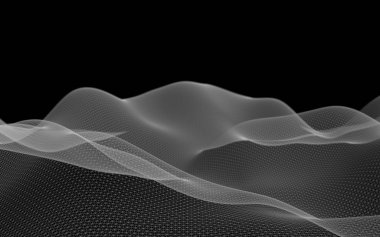 Koyu bir arka plan üzerinde soyut gri manzara. Siber uzay şebekesi. merhaba teknoloji ağı. 3d teknoloji illüstrasyon. 3d illüstrasyon