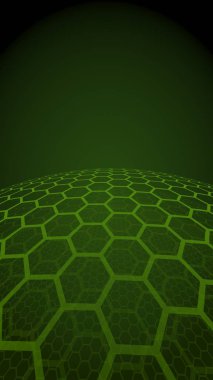 Bal peteklerinin çok katmanlı küresi, koyu arkaplanda sarı, sosyal ağ, bilgisayar ağı, teknoloji, küresel ağ. 3B illüstrasyon