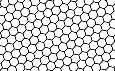 Beyaz arka planda siyah bal peteği. Çokgenin perspektif görüntüsü bal peteğine benziyor. İzometrik geometri. 3B illüstrasyon