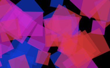 Koyu arka plan üzerinde çok renkli yarı saydam kareler. Pembe tonları. 3d illüstrasyon